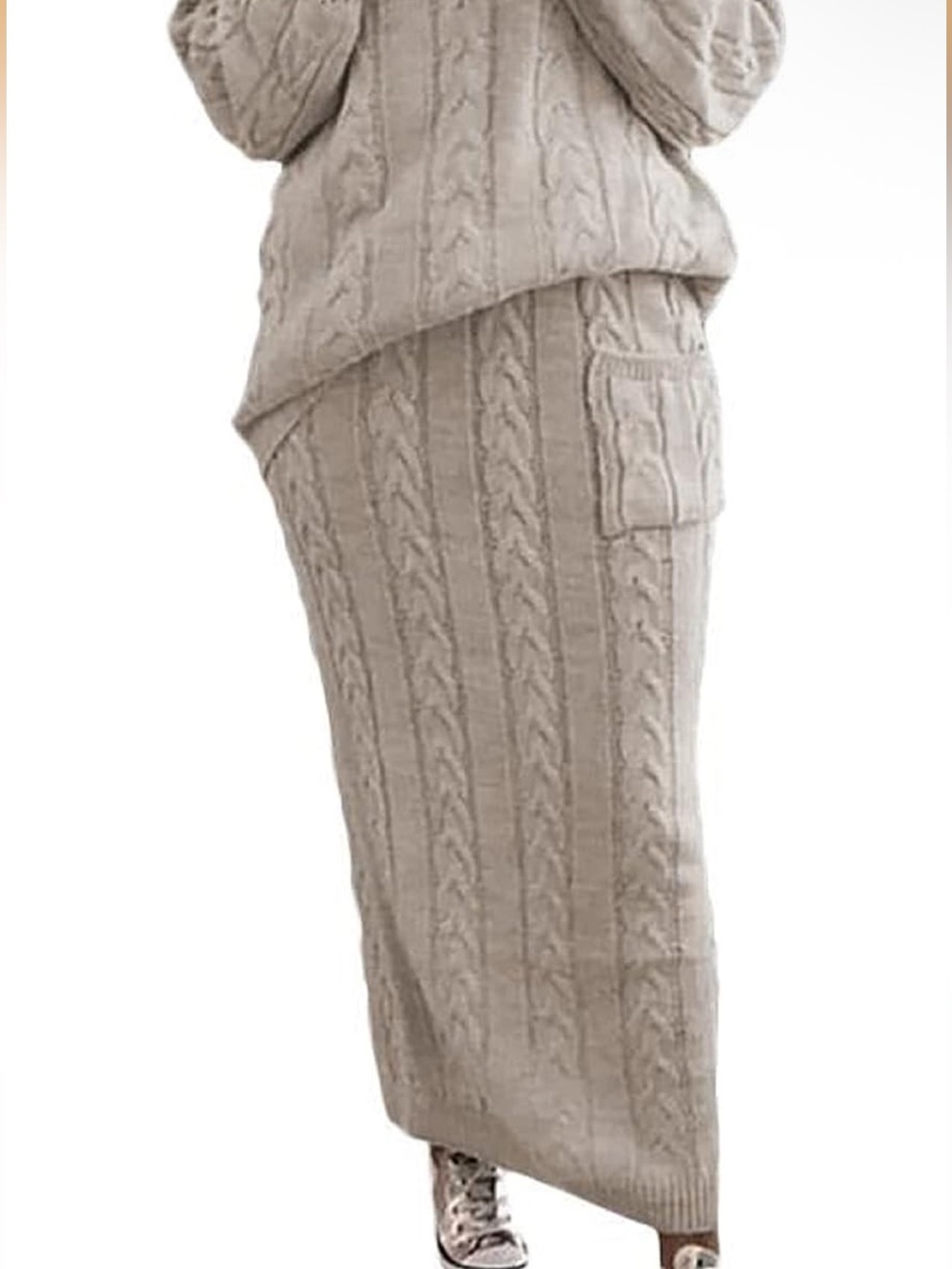 Chartou Cable Knit Maxi Skirt Cream Ivory Cream Pocket Size S
